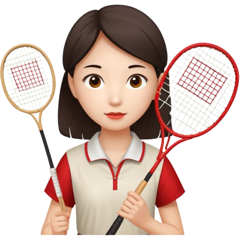 ancient gongsam girl with 1 badminton racket, red emoji