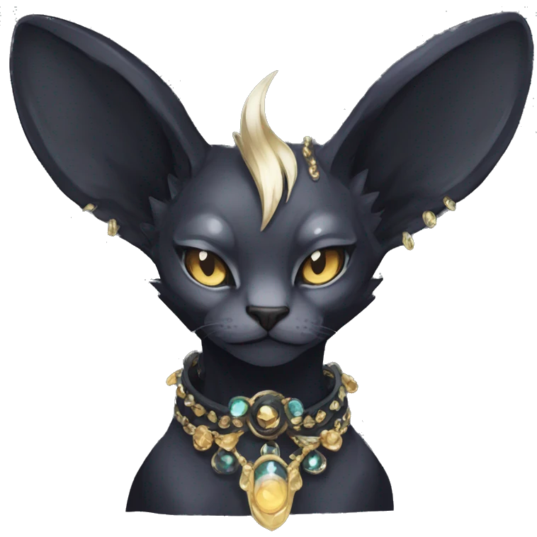 cool punk kawaii anime edgy distinguished ethereal elegant beautiful fantasy black ethereal fantasy nargacuga-Noivern-sphynx-Quiana-Fakemon collar harness jewels full body emoji