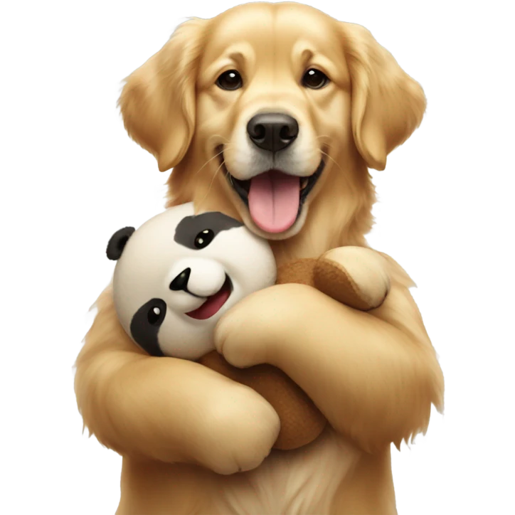 Golden retriever holding panda teddy emoji