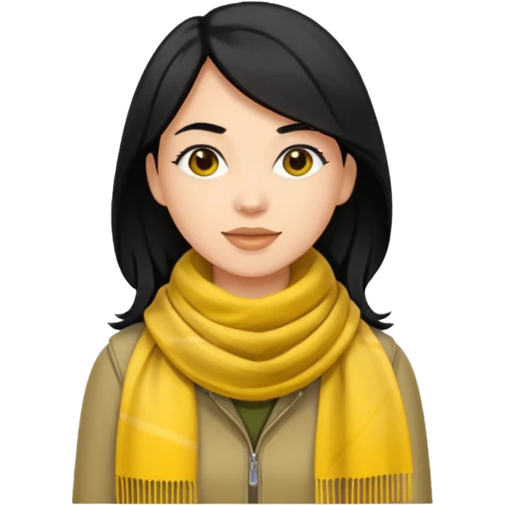 woman emoji with light skin and black hair, no earrings, no necklaces, no jewelry, wearing yellow Pathfinder scarf, apple emoji style, transparent background emoji