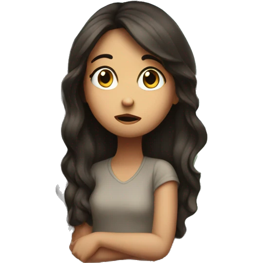 Brunette girl looking out of window sad emoji