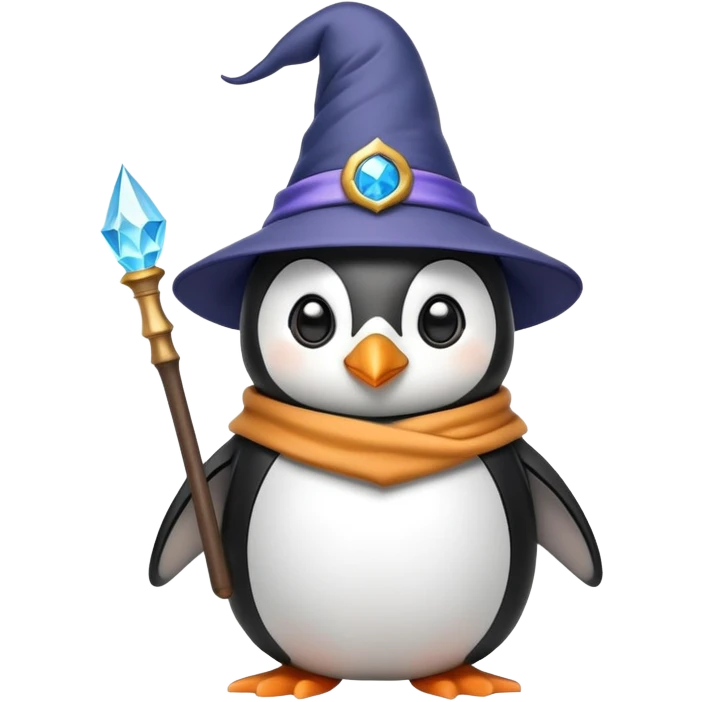 Penguin wearing a wizard hat and holding a magic wand emoji