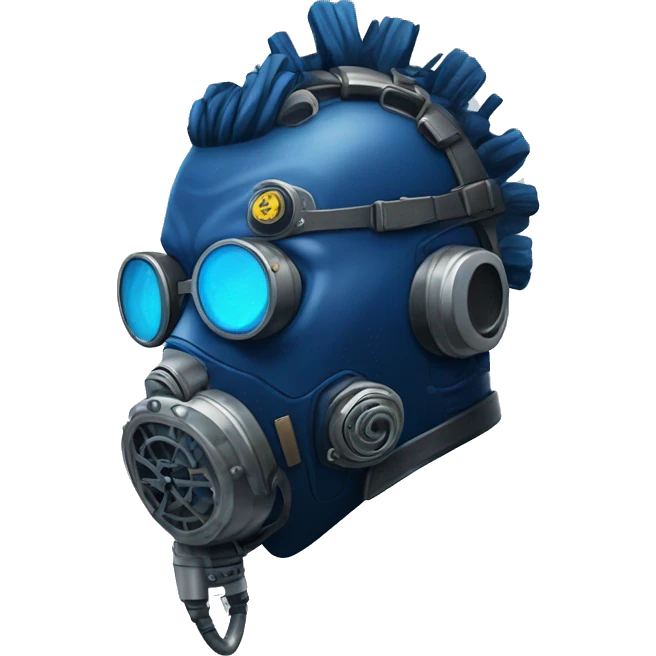 cyborg head with dark blue steampunk respirator mask and dark blue Mohawk  emoji