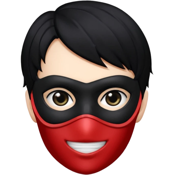 Akira persona 5 in a sleek black mask, playful eyes showing emoji