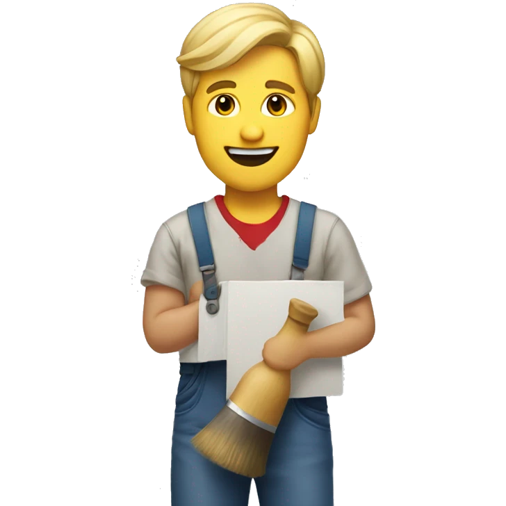 a guy with blond hair and dressed like a painter holding a painting emoji