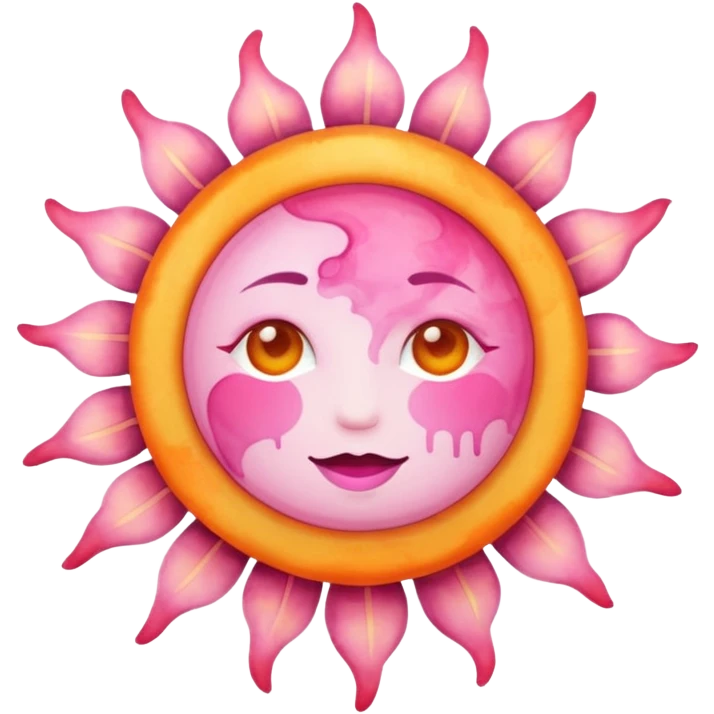Pink and orange watercolour style sun  emoji