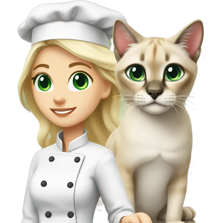 blonde chef green eyes with a siamese lynx point cat emoji