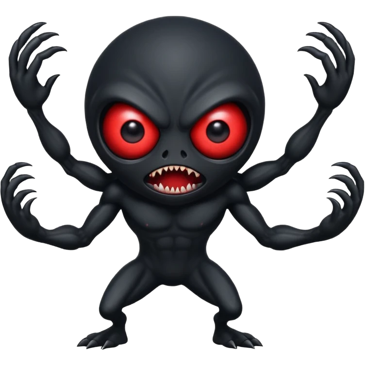 aggressive 8-armed black cyclops alien, black body, one big evil red eye in the middle, lunging forward, emoji style emoji