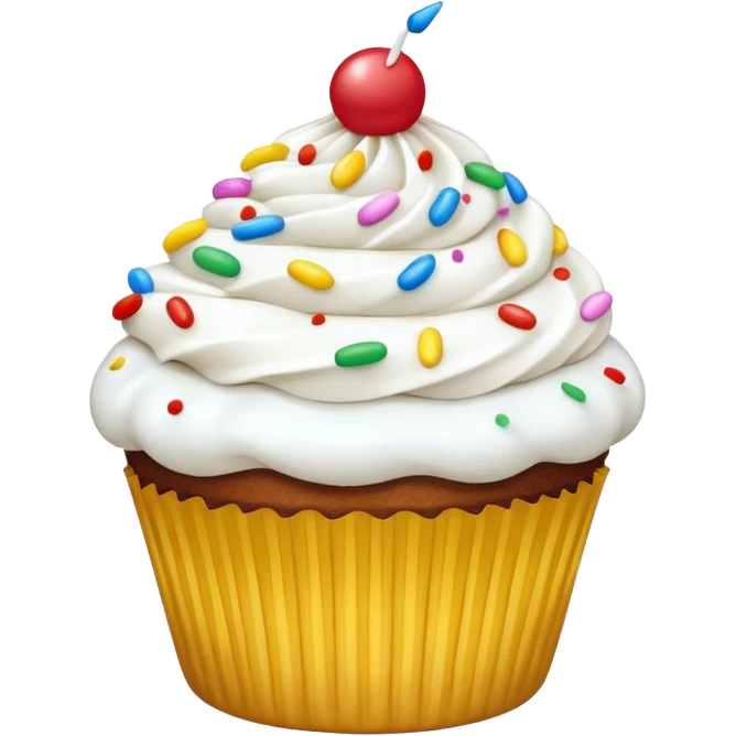 Cupcake with white icing and colorful sprinkles  emoji
