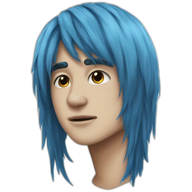 realistic emo boy choppy blue hair side bangs emoji