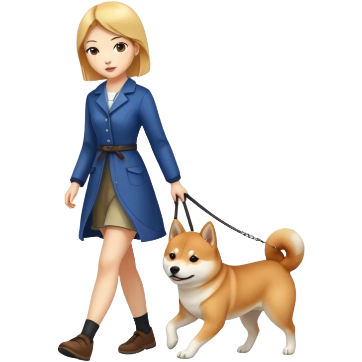 Beautiful girl with fair skin walks Shiba Inu emoji