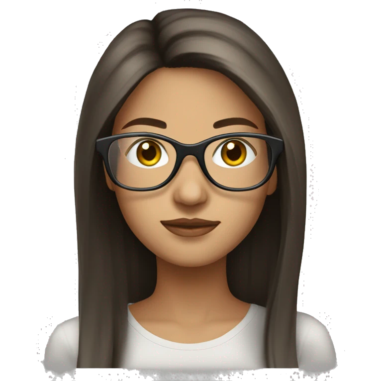 Beautiful brunette straight long hair with clear frame glasses emoji