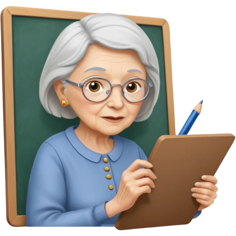An elderly woman sketching, art board,nice picture. emoji