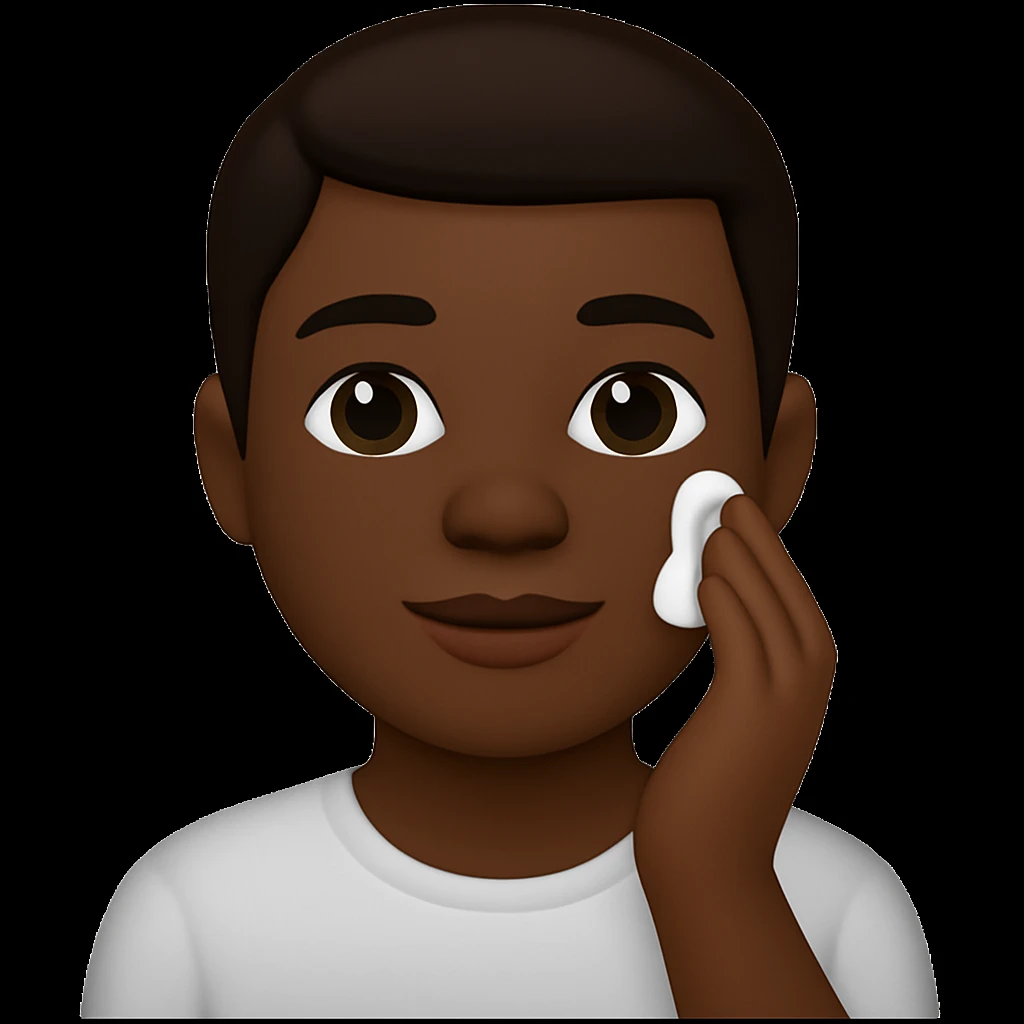 Make the boy Black while keeping the same morning skincare theme in an emoji style. The style is emoji, but since emoji style does not support editing, use the general style editor to replicate the emoji look. emoji
