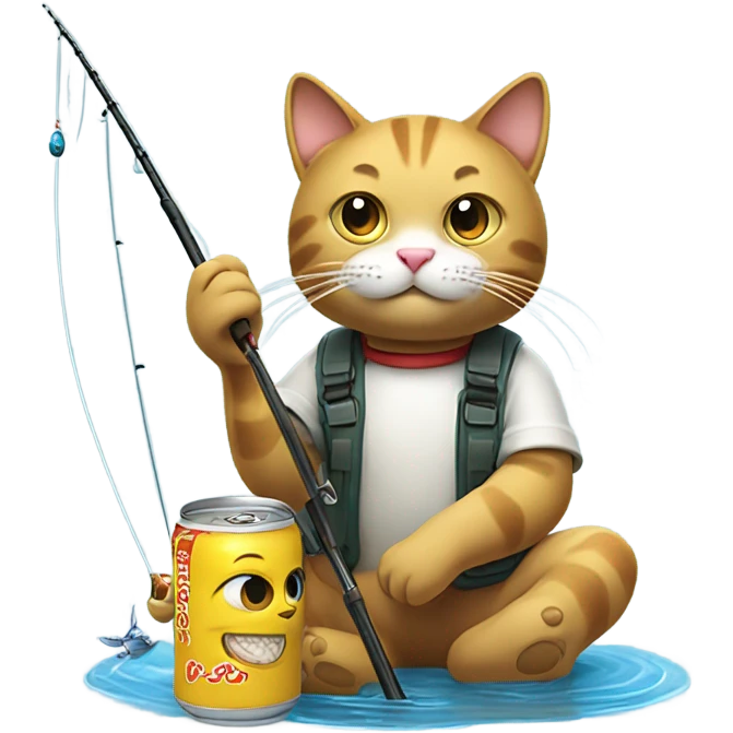 cat going fishing drinking beer emoji