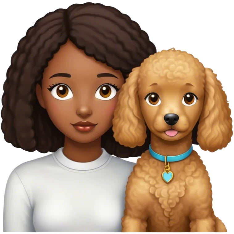 Black straight hair girl wiht golden pudel dog emoji
