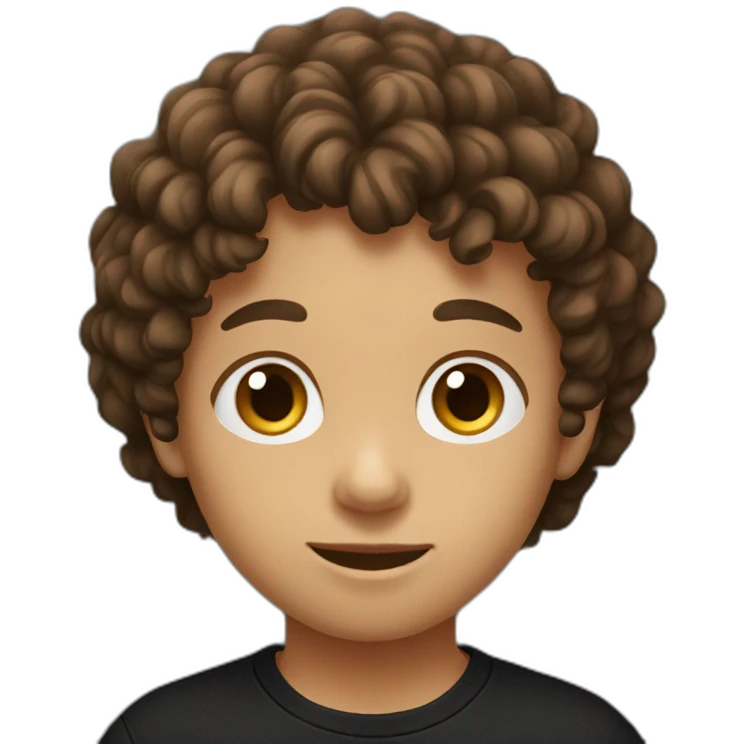 Young boy with brown curly hair and black tee shirt  emoji