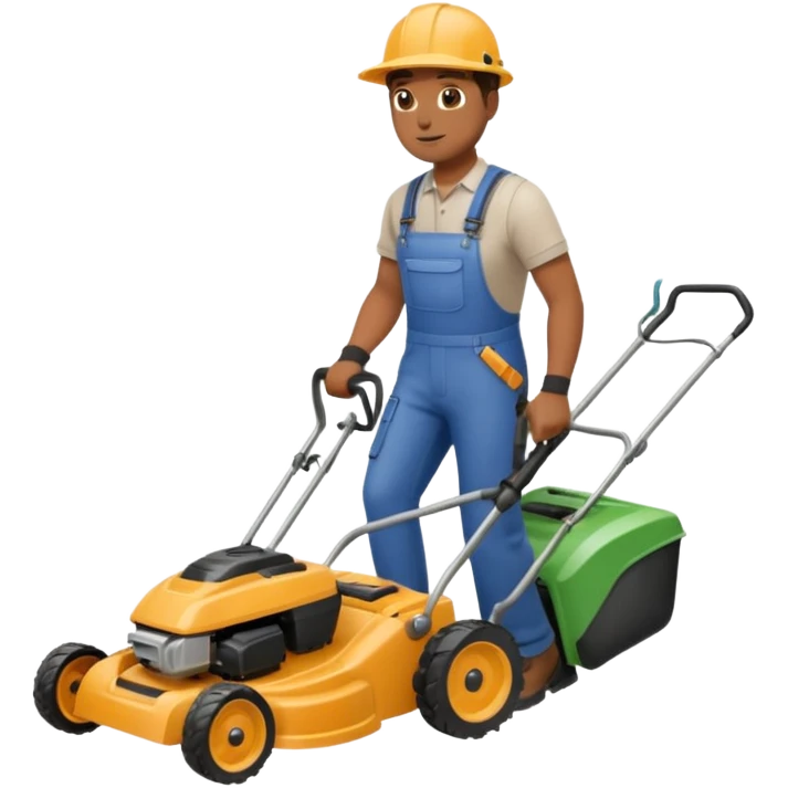 Maintenance worker
with lawnmower, full body, walking emoji