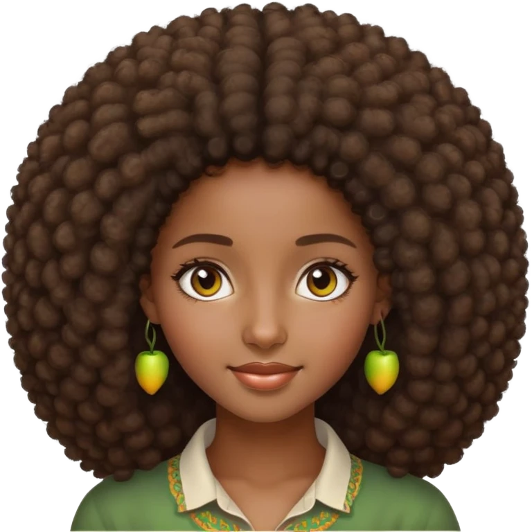 beautiful Ethiopian girl, soft smile, natural afro-textured hair, gentle eyes, high definition, precise details, iOS Apple style emoji emoji