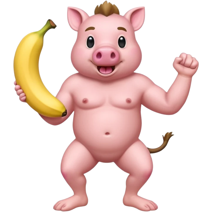 bipedal hog making a fist next to his knee and he’s nude with a pink banana between his legs emoji
