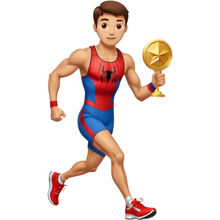 spiderman picking running a marathon with gold medal emoji