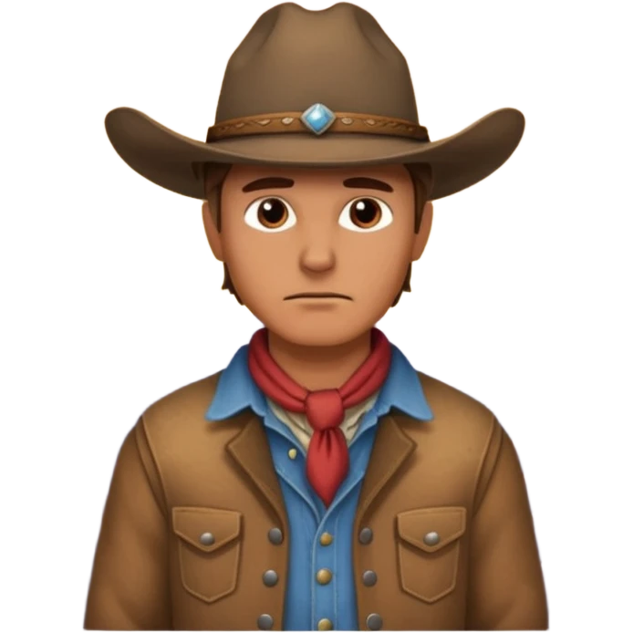 сгенерируй ковбоя который грустно смотрит на закат, он стоит на горах, которые такие как в америке на западе emoji