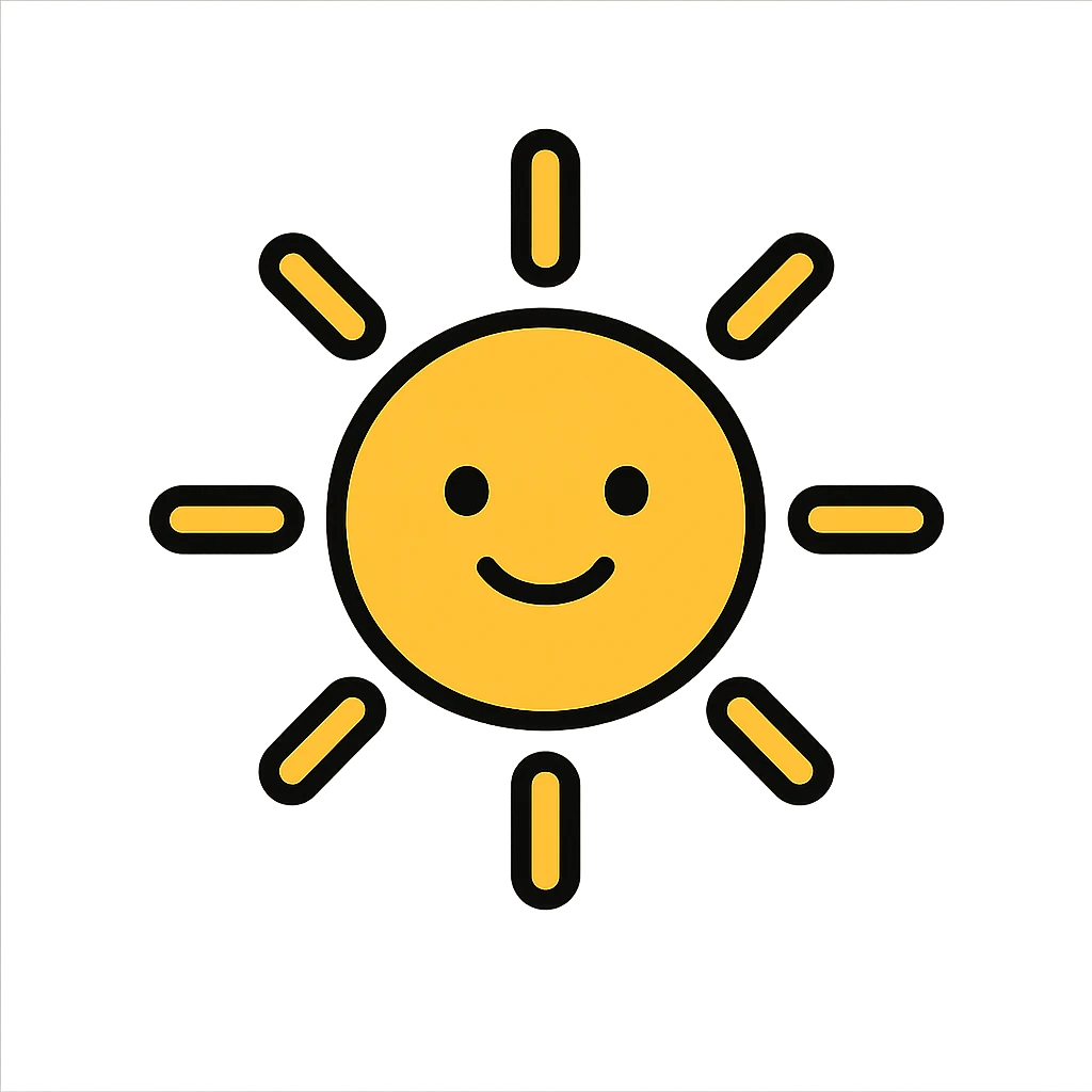 smiling sun with rays, color outline icon style emoji
