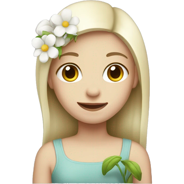 A girl with white skin holding a flower emoji
