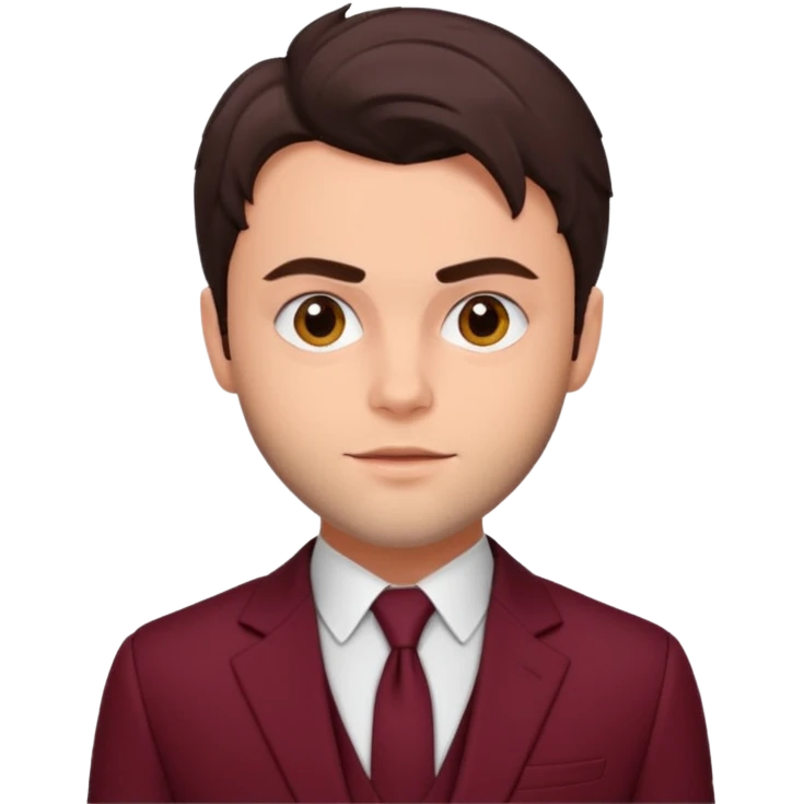 Jack Falahee with dark brown hair, maroon suit emoji
