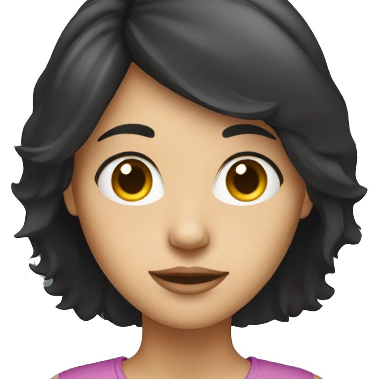 female with dark hair. with computer emoji