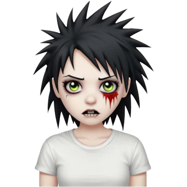 zombie girl with spiky emo hair and white shirt emoji emoji