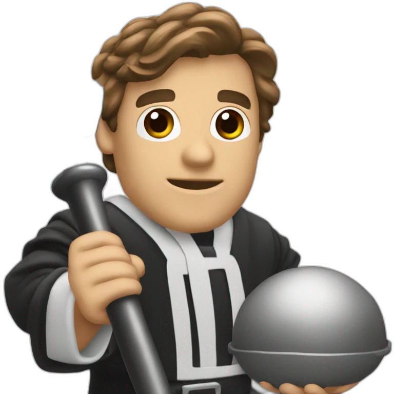 male judge holding a small woodden hammer emoji