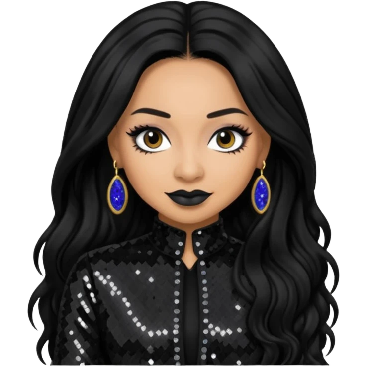 Raven Symone from Cheetah Girls with long jet black hair, black sequin outfit emoji