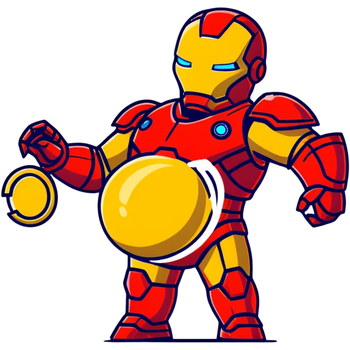 Iron Man with a pregnant belly, wearing red and gold armor suit emoji
