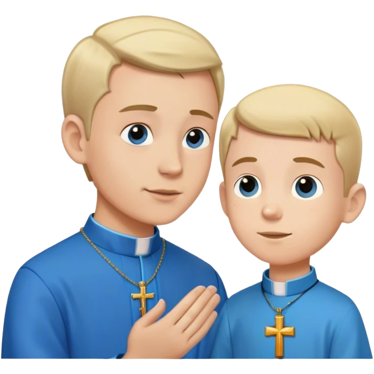 boy in a blue shirt talking to a priest  emoji