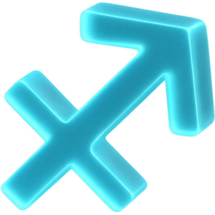 "A minimalistic glowing zodiac symbol ♐, centered on a dark cosmic background, symbol color #00d9ff, clean design, modern and luminous" emoji