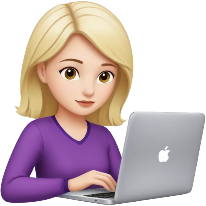 female designer working on laptop with color swatches emoji