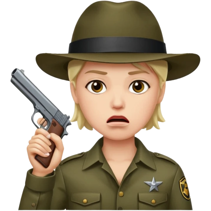 Someone frowning with their hand up in surrender holding a gun to their mouth emoji