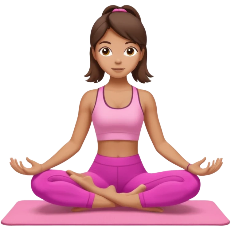 A tanned girl with brunette hair in her 20’s doing Pilates wearing a ALO pink workout set  emoji