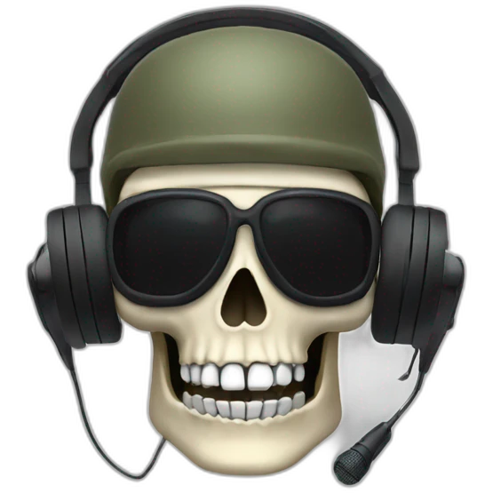 Military Skeleton mask with a long black mask underneath it and headset with a microphone emoji