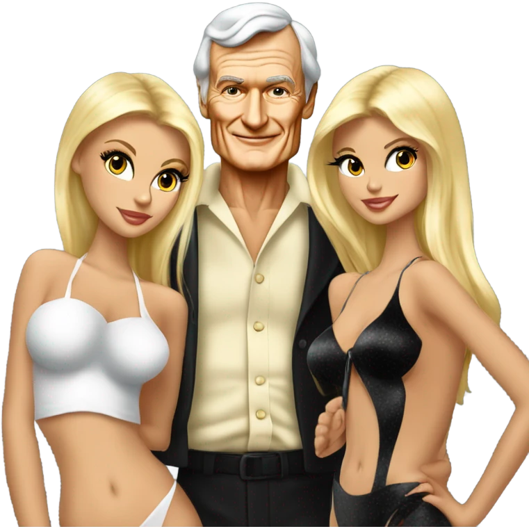 Young Hugh Hefner with 3 blonde models emoji