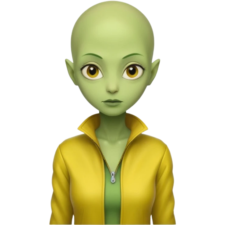Lady Alien with yellow jacket, Half body, no hair. emoji