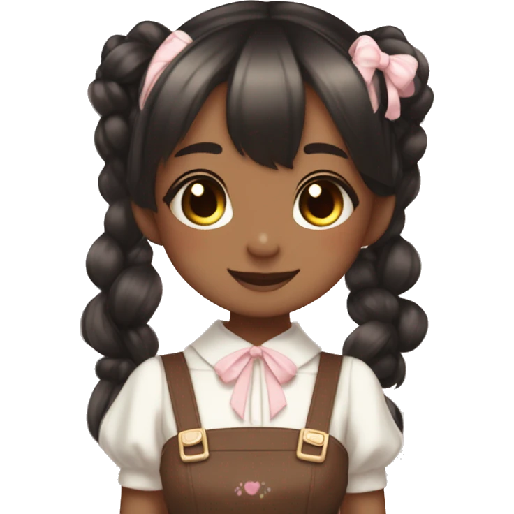Brown skin shiny blushing cute kawaii pastel lolita anime catgirl pigtails trending style cottagecore  black hair emoji