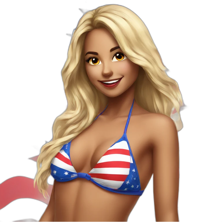 Sexy girl wearing only American flag bikini poster emoji