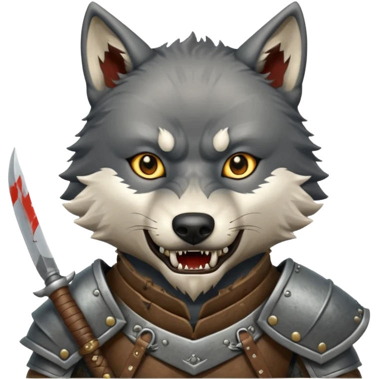 wolf face, mogolian ancient army with small knife emoji