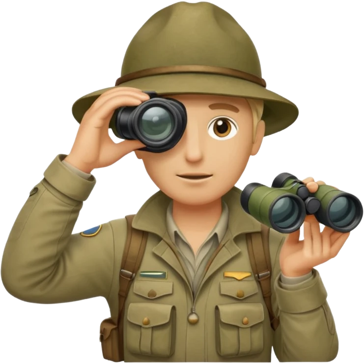 A rugged explorer in khaki gear, binoculars raised, scanning distant landscapes.
 emoji