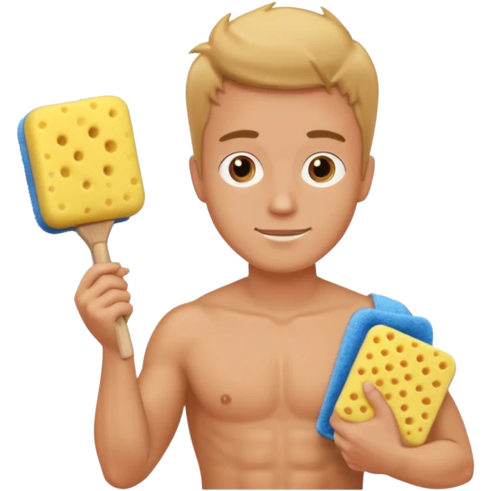 Gay shirtless white male cleaning emoji