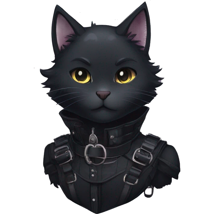Gorgeous furry gothic dark techwear anime style anthro black cat furry with blushing face aesthetic and pretty edgy black with collar and harness trending style emoji