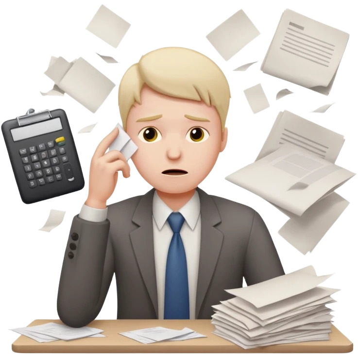 office worker in stress with papers emoji
