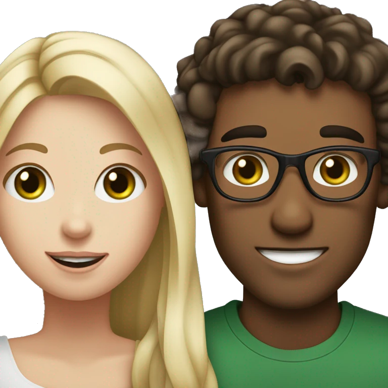 A blonde girl with dark green eyes and freckles gets proposed to by her brunette boyfriend with brown eyes and glasses emoji